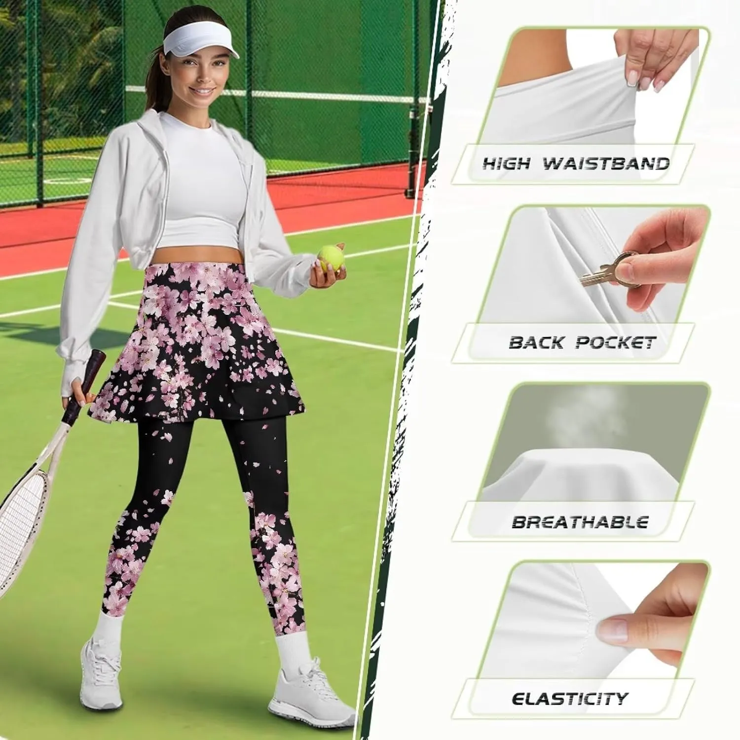 Women's Tennis Leggings with Skirts and Pockets Comfortable Soft High Waist Workout Yoga Pants Plus Size XS-3XL