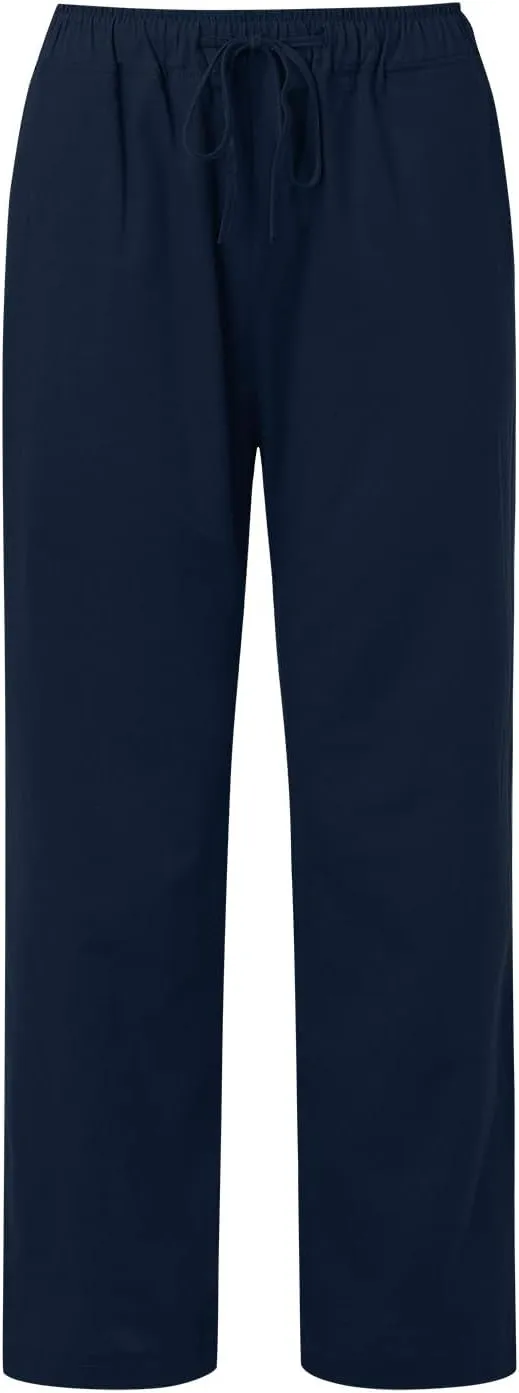 Women's Wide Leg Cotton Linen Pants Dressy Casual High Waist Palazzo Pant Lounge Button Up Trouser with Pocket