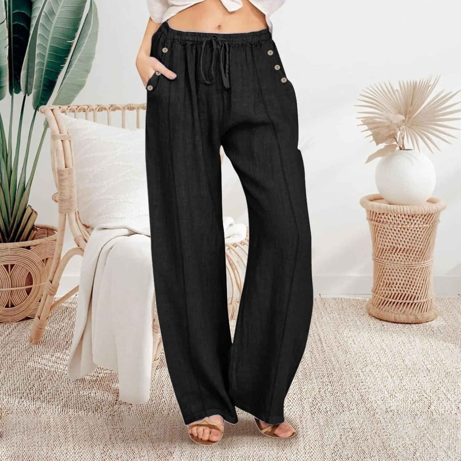 Womens Wide Leg Harem Pants Winter Vintage Yoga Palazzo with Pockets Barrel Pants Water Resistant