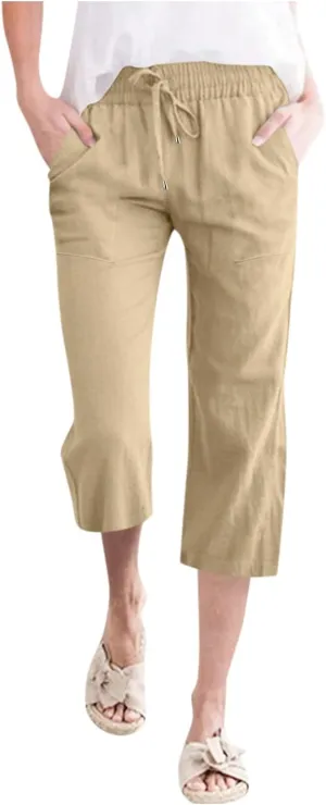 Womens Wide Leg Linen Pants Dressy Casual High Waist Palazzo Pant Button Up Loose Flowy Trouser with Pockets