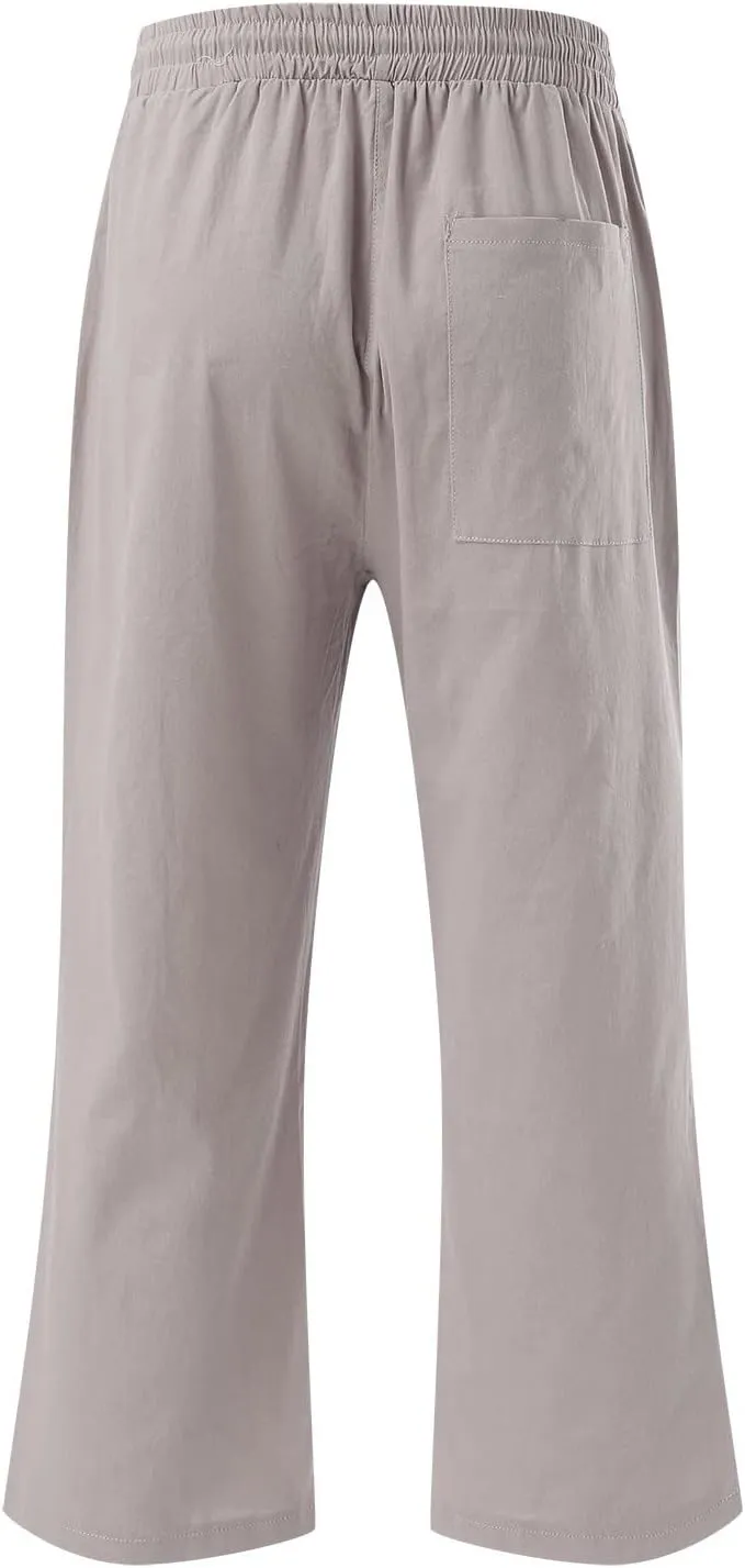 Womens Wide Leg Linen Pants Dressy Casual High Waist Palazzo Pant Button Up Loose Flowy Trouser with Pockets