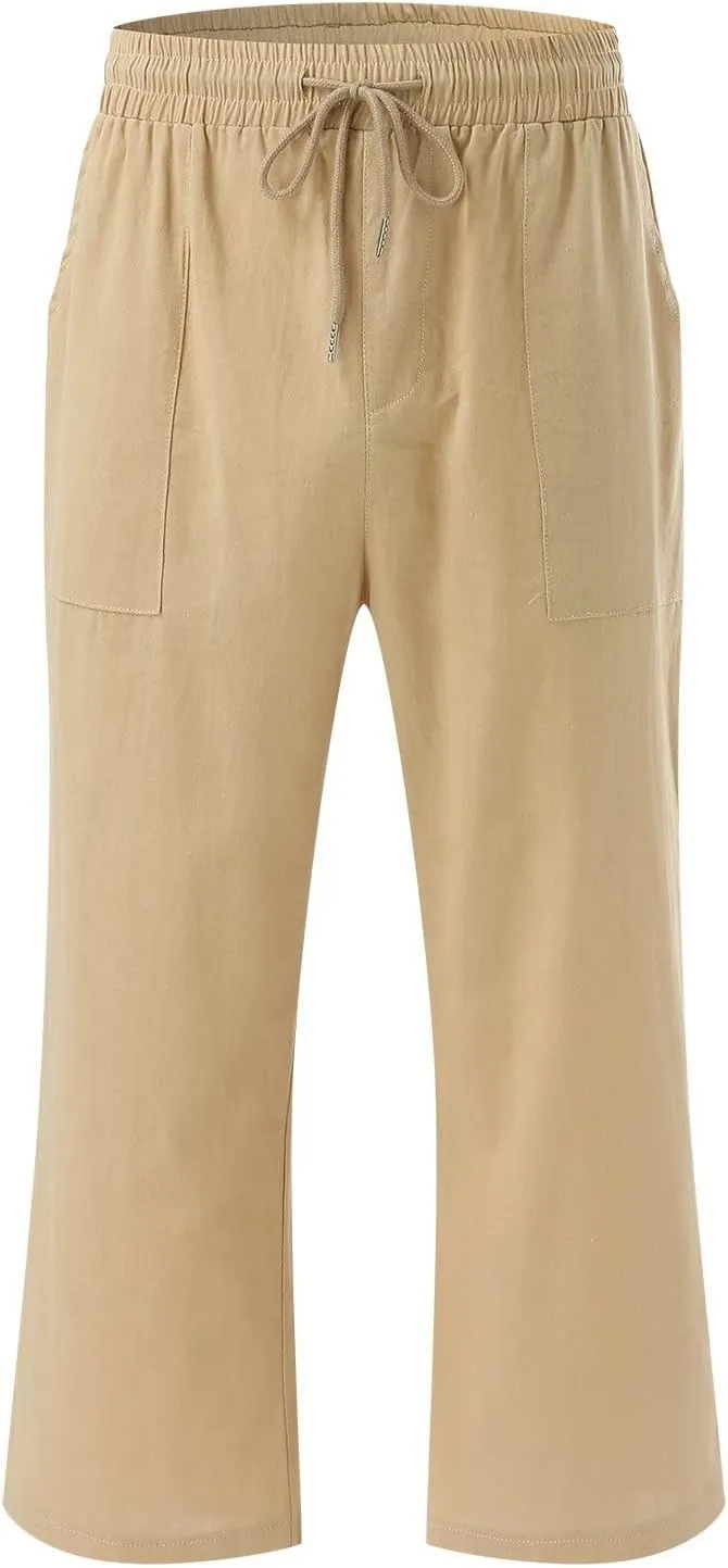 Womens Wide Leg Linen Pants Dressy Casual High Waist Palazzo Pant Button Up Loose Flowy Trouser with Pockets