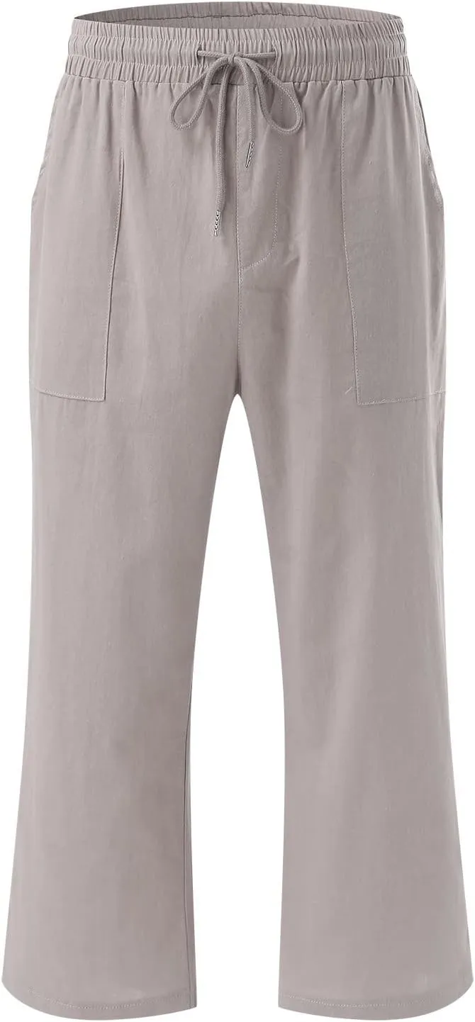 Womens Wide Leg Linen Pants Dressy Casual High Waist Palazzo Pant Button Up Loose Flowy Trouser with Pockets
