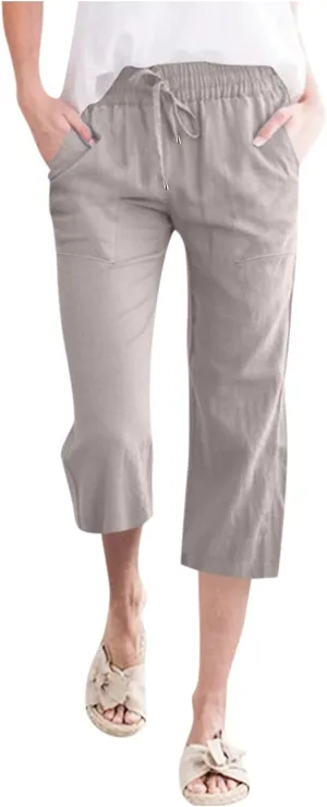 Womens Wide Leg Linen Pants Dressy Casual High Waist Palazzo Pant Button Up Loose Flowy Trouser with Pockets