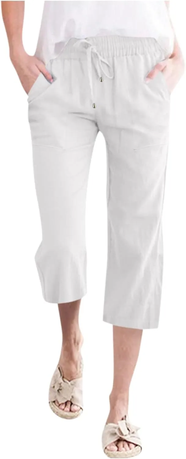 Womens Wide Leg Linen Pants Dressy Casual High Waist Palazzo Pant Button Up Loose Flowy Trouser with Pockets