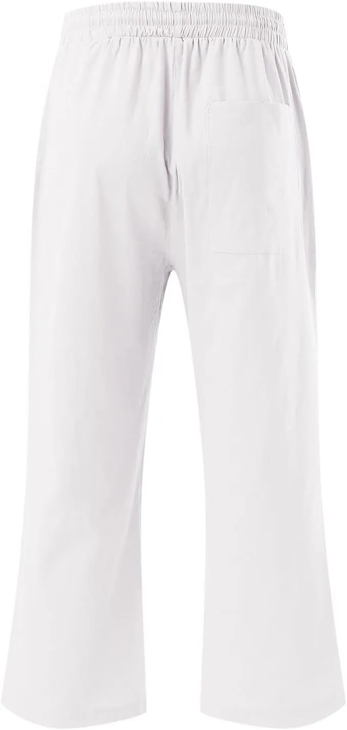 Womens Wide Leg Linen Pants Dressy Casual High Waist Palazzo Pant Button Up Loose Flowy Trouser with Pockets