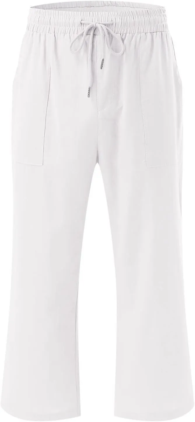 Womens Wide Leg Linen Pants Dressy Casual High Waist Palazzo Pant Button Up Loose Flowy Trouser with Pockets