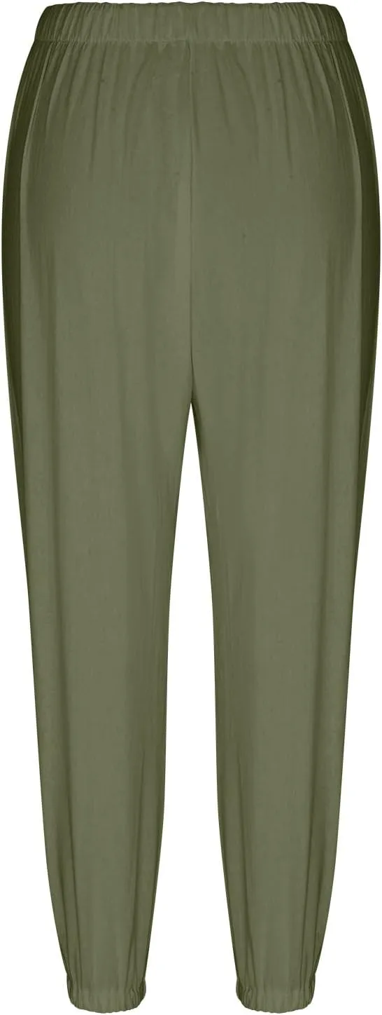 Womens Wide Leg Linen Pants Dressy Casual High Waist Palazzo Pant Button Up Loose Flowy Trouser with Pockets