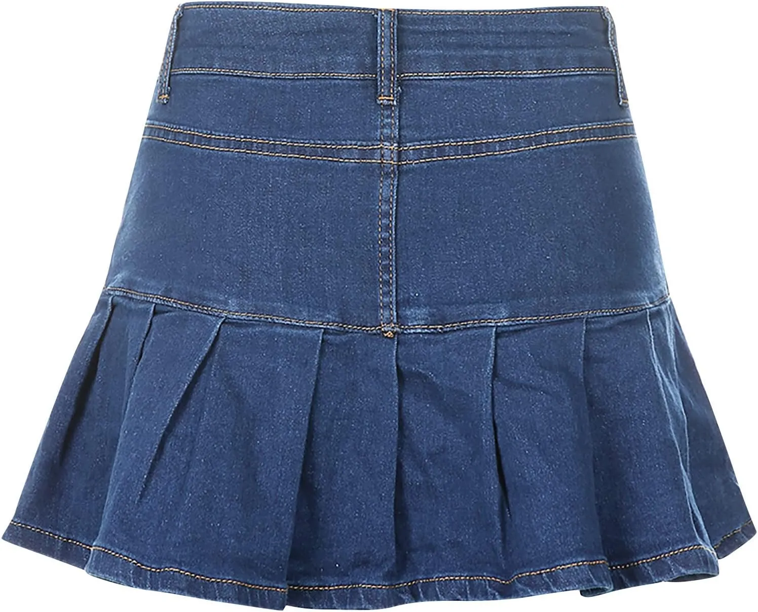 Women's Y2K Ruffle Flared Denim Skirt Midi Fashion Ruched Skorts Hem High Waist Short Dress A Line Button Jean Skirts