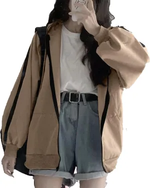 Womens Zip Up Hoodie Plus Size Oversized Aesthetic Grunge Cute Y2K Hoodie for Teen Girls Trendy Loose Fit Sweatshirts