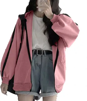 Womens Zip Up Hoodie Plus Size Oversized Aesthetic Grunge Cute Y2K Hoodie for Teen Girls Trendy Loose Fit Sweatshirts