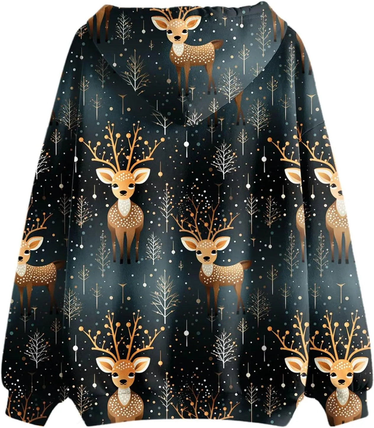 Women's Zip Up Hoodies Oversized Novelty Print Long Sleeve Crewneck Jacket Xmas Pullover with Pockets