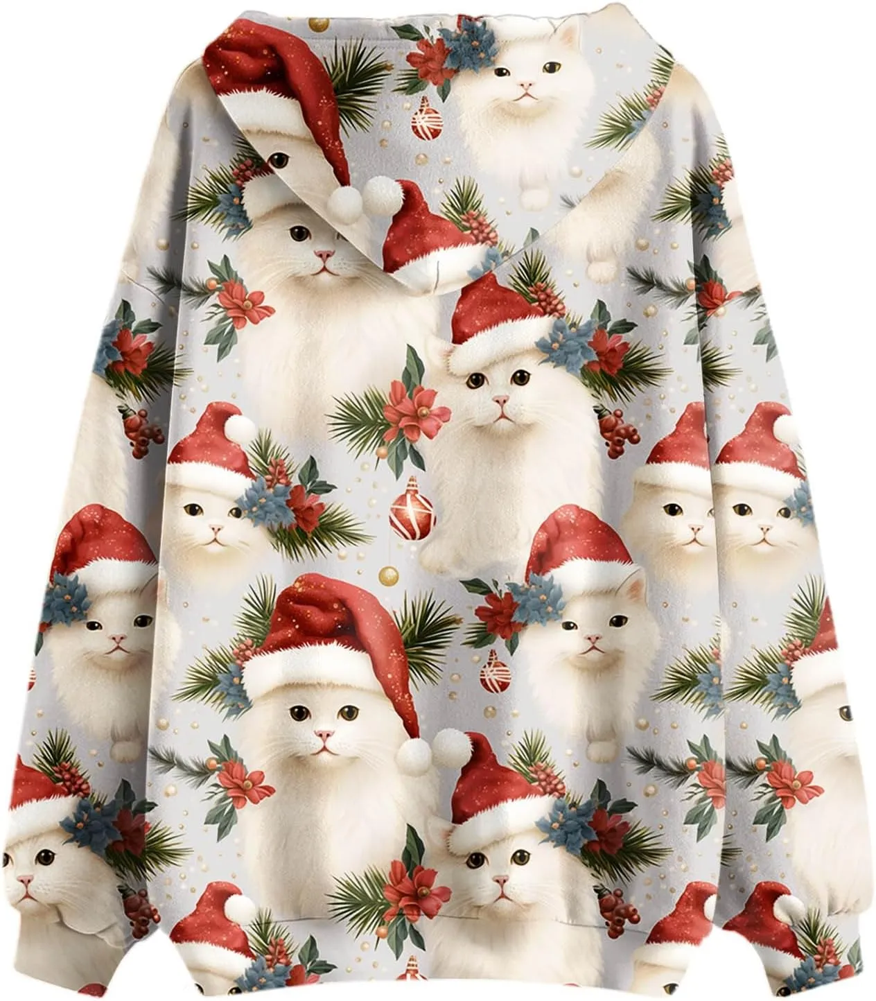 Women's Zip Up Hoodies Oversized Novelty Print Long Sleeve Crewneck Jacket Xmas Pullover with Pockets