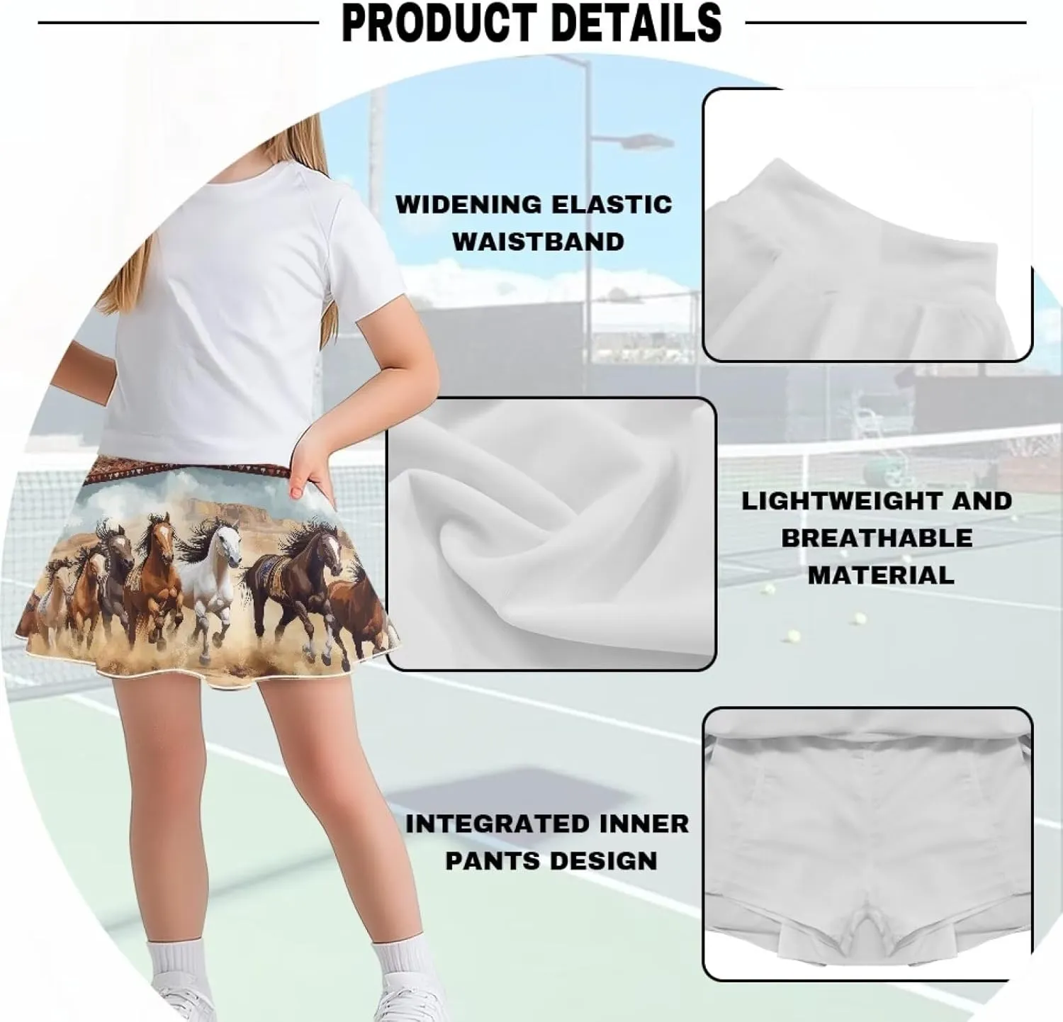 Yzaoxia Girls Skorts High Waisted Summer Mini Skirt Flowy A Line Athletic Skort Skater Skirts with Shorts Underneath 5-14Y
