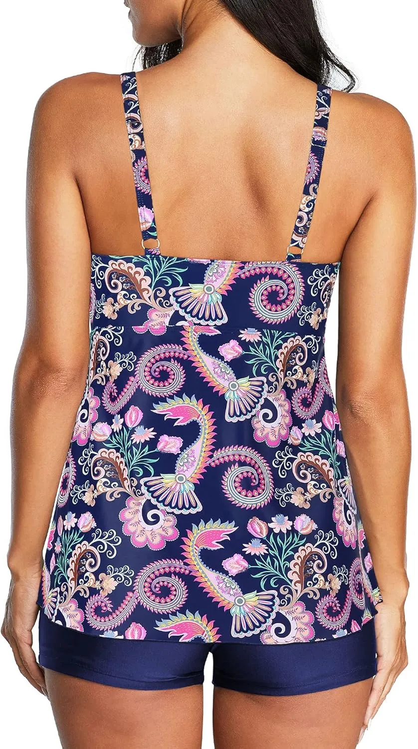 Zando Womens Tankini Swimsuits for Women Tummy Control Bathing Suits for Women Athletic Two Piece Swimsuit with Boyshorts