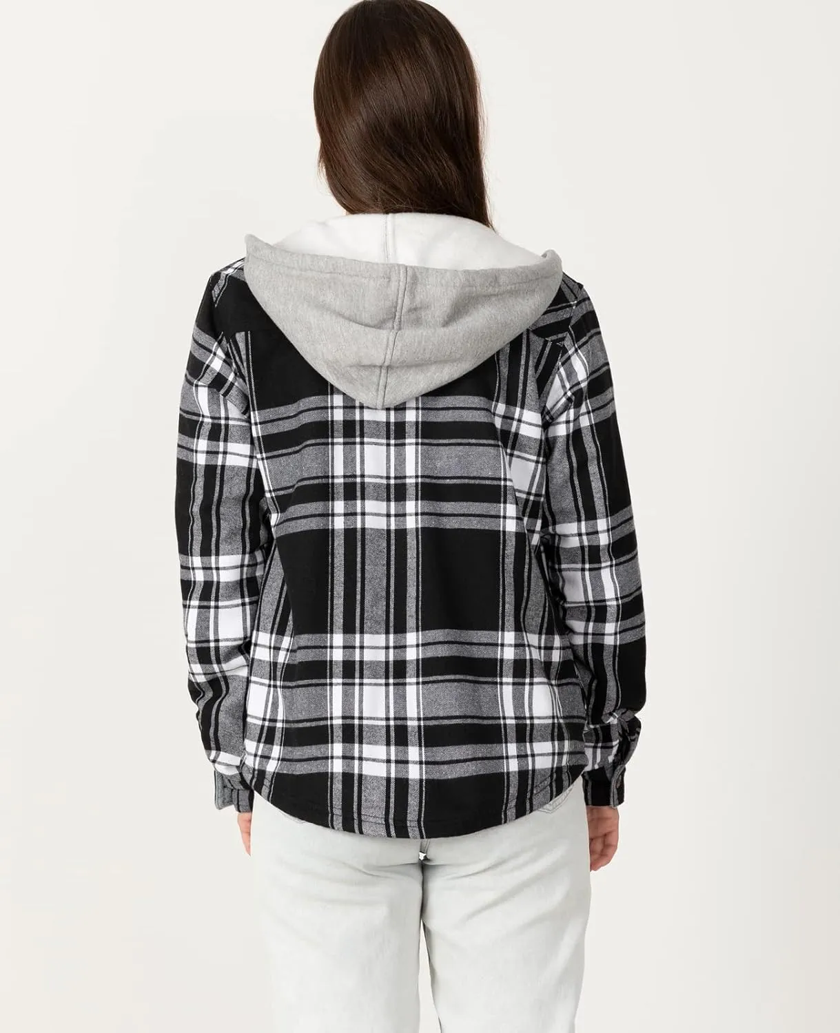 ZENTHACE Women's Thermal Fleece Lined Plaid Button Down Flannel Shirt Jacket