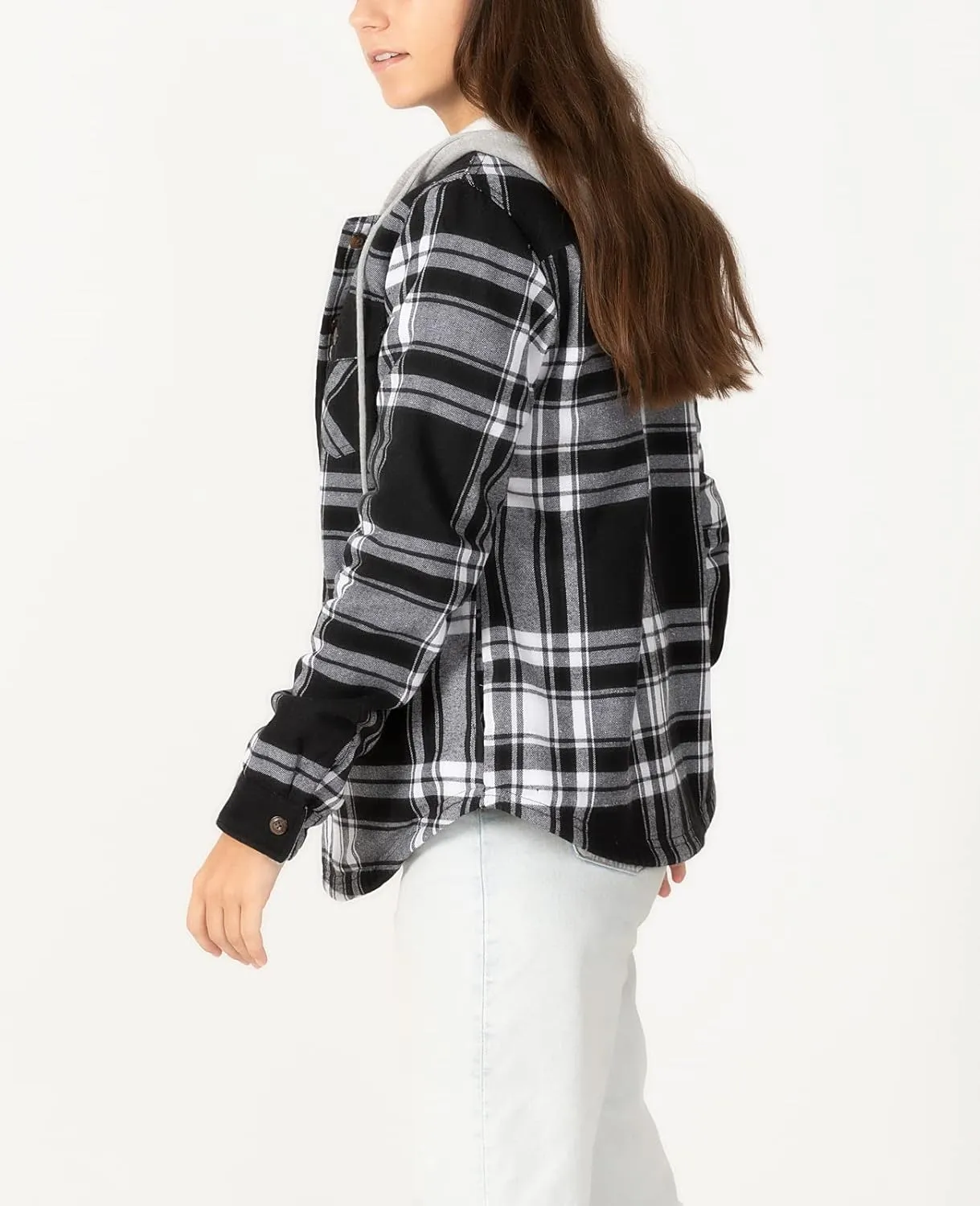 ZENTHACE Women's Thermal Fleece Lined Plaid Button Down Flannel Shirt Jacket