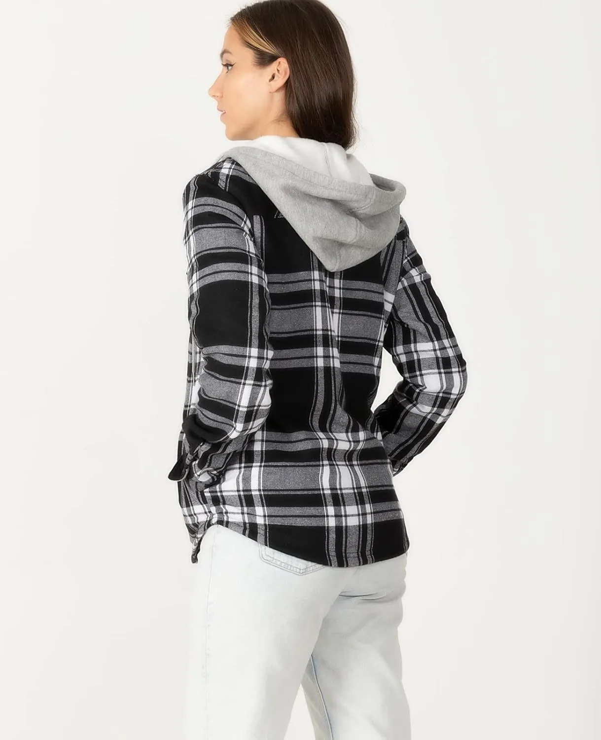 ZENTHACE Women's Thermal Fleece Lined Plaid Button Down Flannel Shirt Jacket