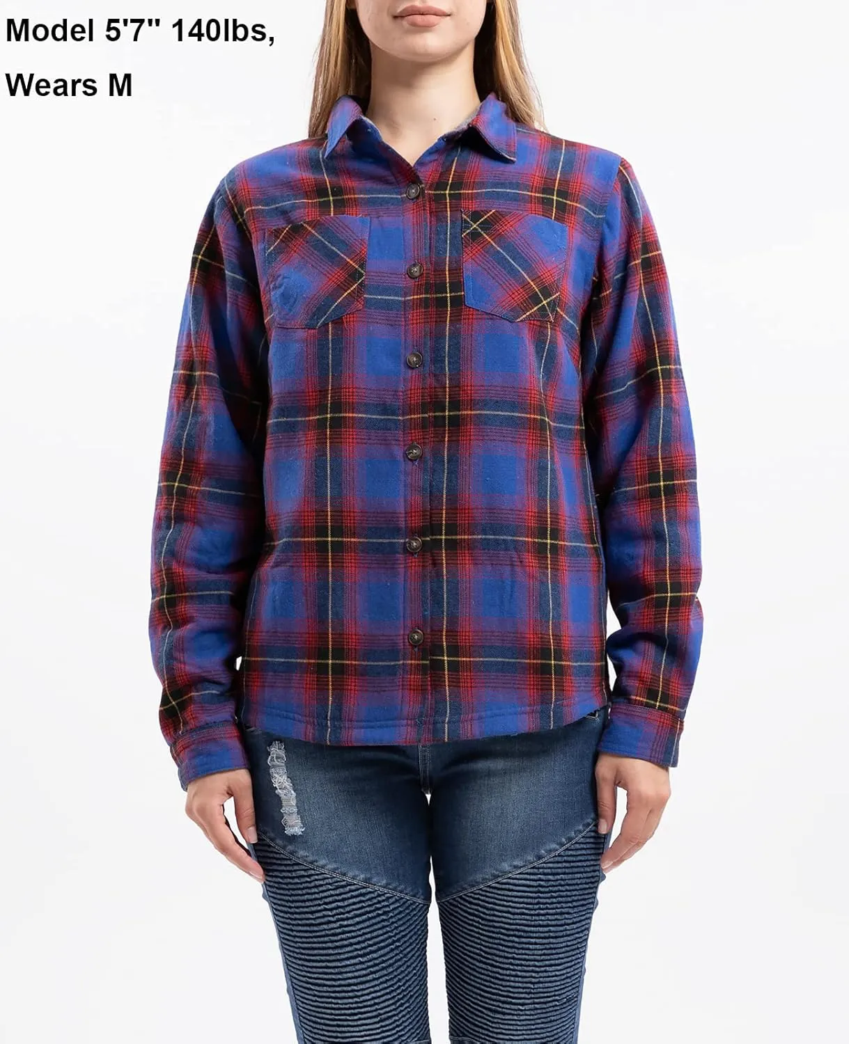 ZENTHACE Women's Thermal Fleece Lined Plaid Button Down Flannel Shirt Jacket