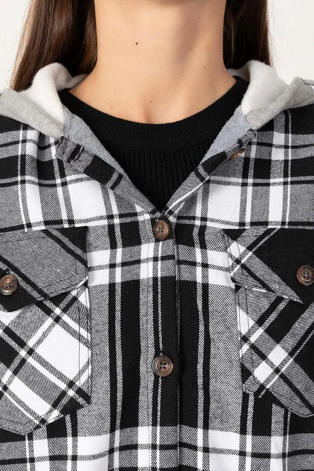ZENTHACE Women's Thermal Fleece Lined Plaid Button Down Flannel Shirt Jacket